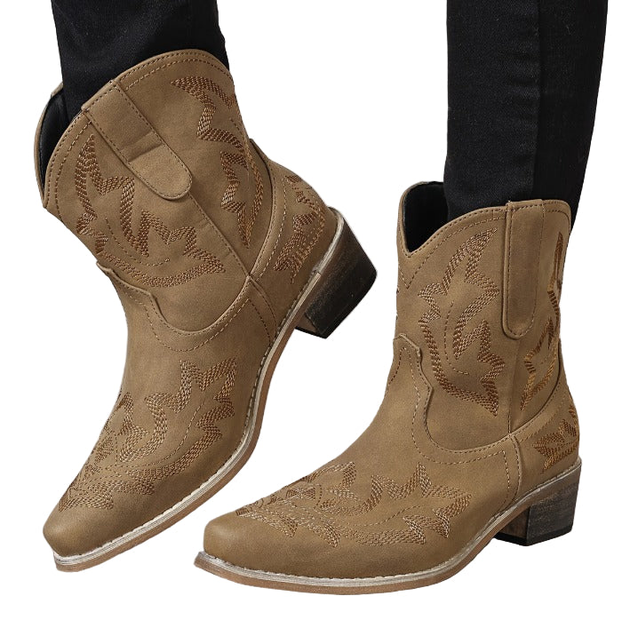 Marit™ | Geborduurde Leren Enkellaarzen