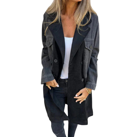 Ariana™ | Denim Mantel Met Suède-Look Accenten