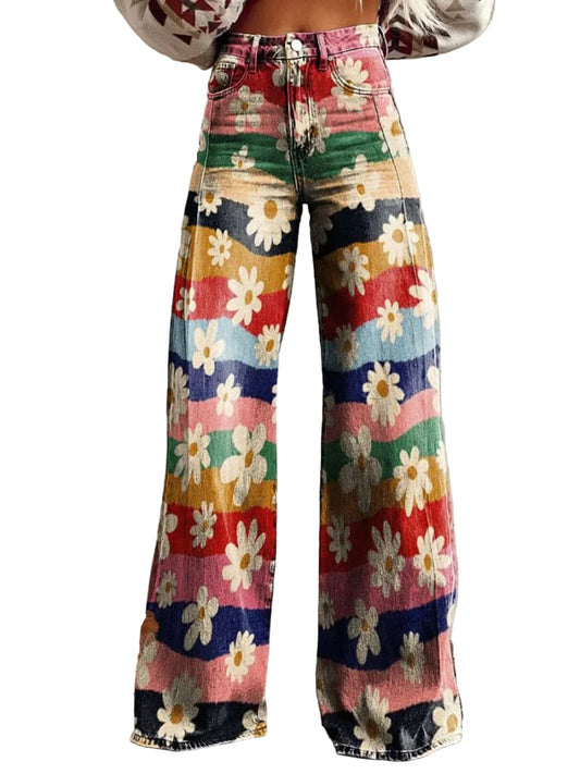 Ida™  | Retro Broek met Wijde Pijpen en Bloemenprint
