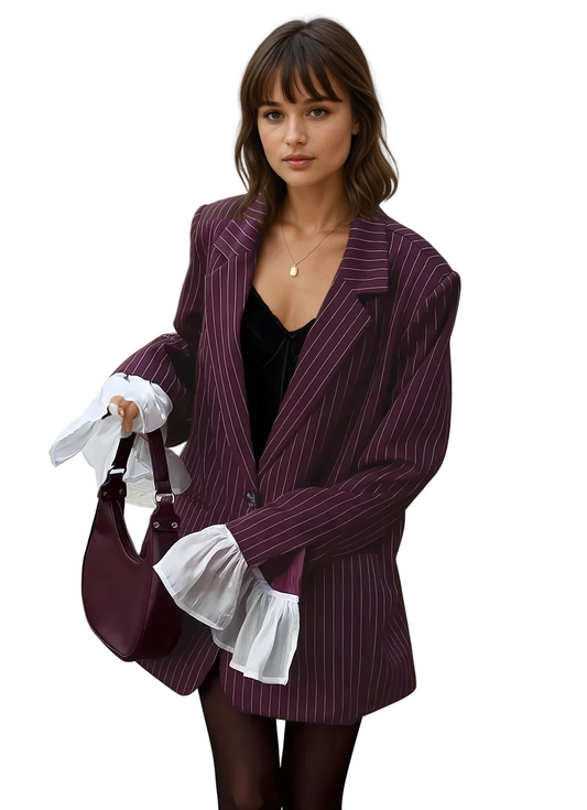 Fiora™ | Wijnrode Blazer Met Stijlvolle Strepen