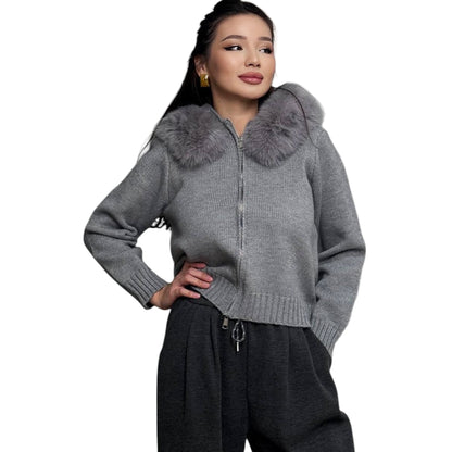 Alisanne™ | Gebreide Jas Met Rits En Faux-Fur Kraag