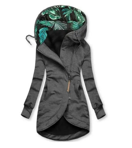 Selina™ | Lange Hoodie Met Rits En Tropische Print