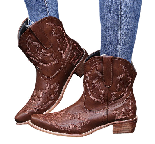 Marit™ | Geborduurde Leren Enkellaarzen